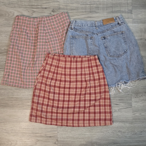 Plaid Red Plaid Pink and Blue Denim Skirt Set - Picture 2 of 2